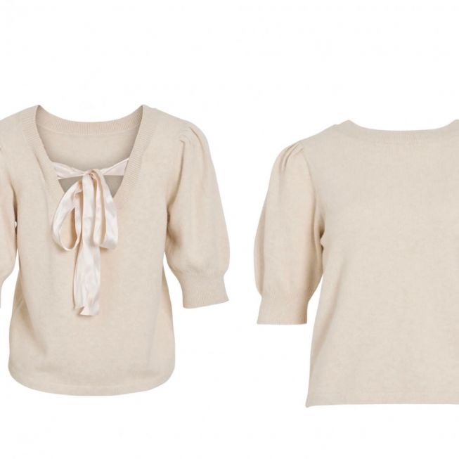 VIRIL S/S BOW DETAIL KNIT TOP/LN