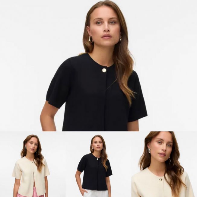 VMGOLD SS O-NECK ONE BUTTON CARDIGAN