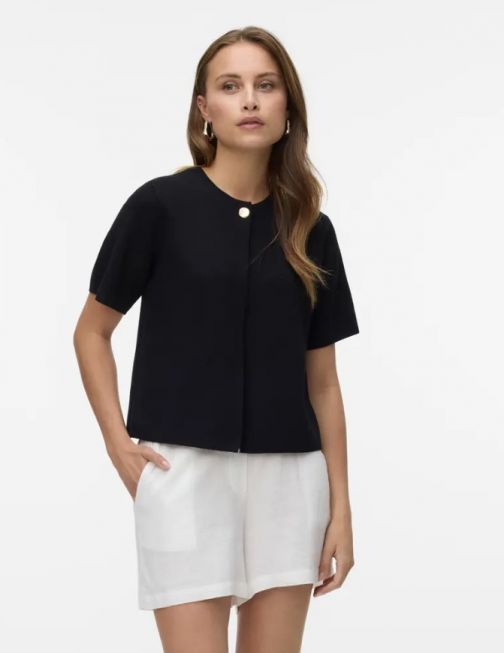 VMGOLD SS O-NECK ONE BUTTON CARDIGAN
