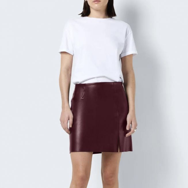 NMCLARA PENNY PU HW SLIT SKIRT [vinrød]