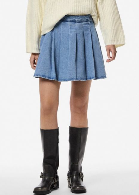 PCSILJE MW PLISSÉ MINI DENIM SKIRT